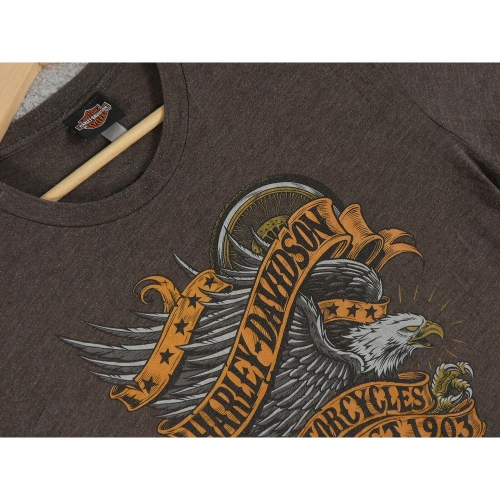 Harley Davidson Billerica MA High Octane Eagle Graphic T-Shirt Brown Mens L